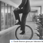 Claud Shannon riding his unicycle round Bell Labs